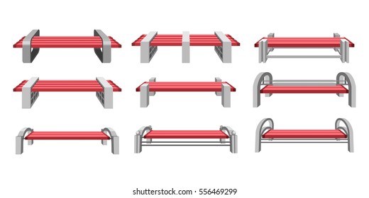 vector illustration set of urban park bench on a white background front view
