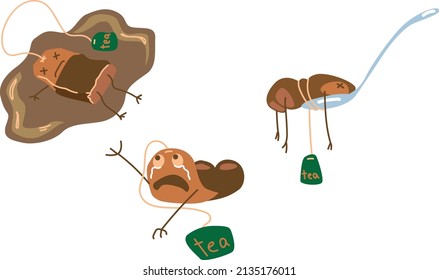 Ilustración vectorial. Fijar con un bolso de té usado