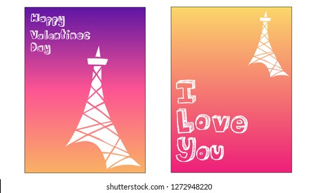 Vector Illustration Set of Valentine's Card and I love you Typography with Paris Eiffel Tower