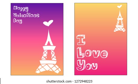 Vector Illustration Set of Valentine's Card and I love you Typography with Paris Eiffel Tower