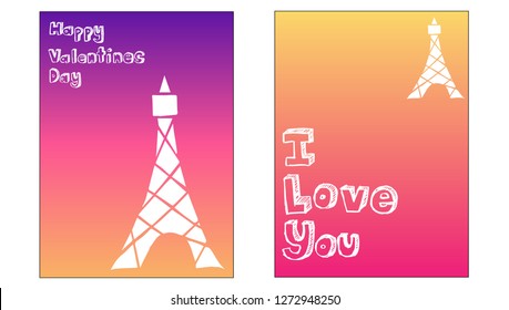 Vector Illustration Set of Valentine's Card and I love you Typography with Paris Eiffel Tower