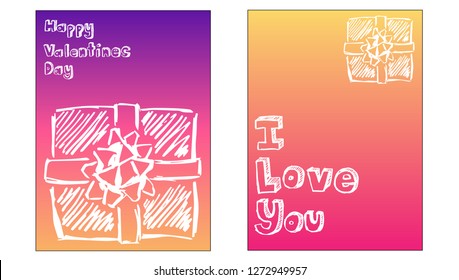 Vector Illustration Set of Valentine's Card and I love you Typography with Gift