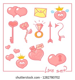 Vector illustration set of Valentine's Day. Good for card, poster, banner, invitation, postcard, icon. Calligraphy background. Hand lettering typography poster. EPS 10