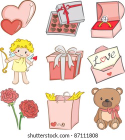 A vector illustration of a set of Valentine's day icons