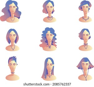 Vector illustration. A set with a variety of fashionable hairstyles. Beauty industry, beauty salons. Isolated on a white background