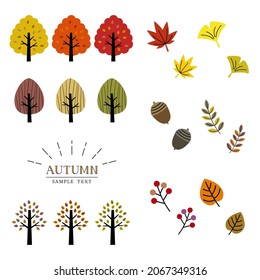 Vector illustration set of various autumn tree and leaves