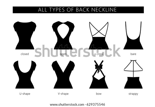 女性のファッションに合わせて さまざまな裏襟ぐりの種類のベクターイラストセット 平面線形スタイルのベクター画像 のベクター画像素材 ロイヤリティフリー