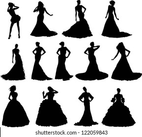 Vector illustration set of various beautiful model girls in dress.Lady girls