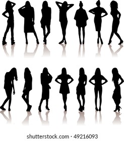 Vektorillustration-Illustrationssatz verschiedener schöner Modellmädchen in Kleidung.Lady Girls