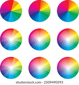 Conjunto de ilustração vetorial de várias rodas de cores coloridas, esferas de cores