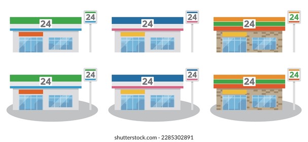 Vector illustration set of various convenience stores