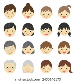 Vector illustration set of various family face icons