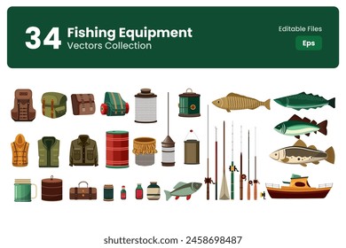 Vector Illustration Set of Various Fishing Equipment