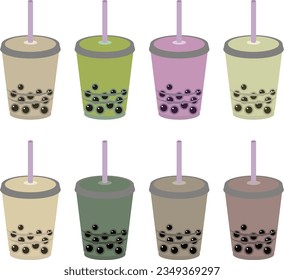 Vector illustration set of various flavors of tapioca milk tea