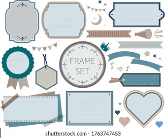 Vector illustration set of various frames. Tags, frames, frames, sticky notes, ribbons, speech bubbles, headlines, flags, megaphones, crowns