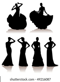 vector illustration set of various girls in long dress