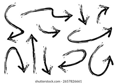 Vector illustration set of various hand-drawn arrows