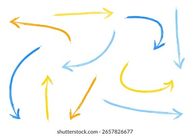 Conjunto de ilustrações vetoriais de várias setas desenhadas à mão