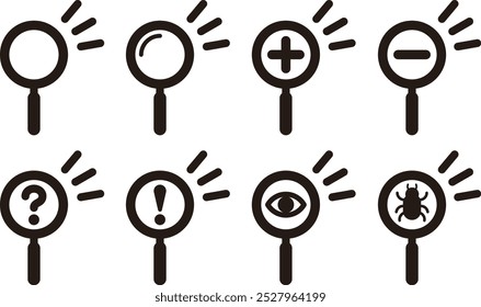 Vector illustration set of various magnifying glasses and loupes
