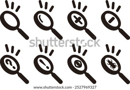 Vector illustration set of various magnifying glasses and loupes