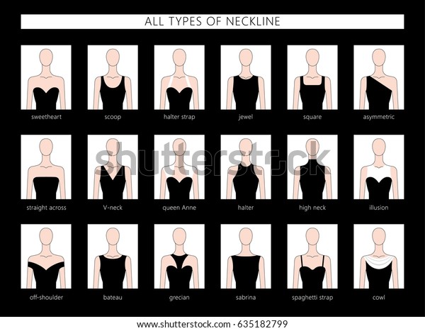 Vector Illustration Set Various Neckline Types Stock Vector (Royalty ...