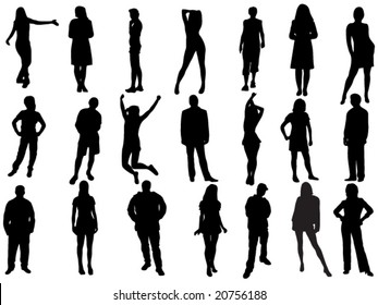 vector illustration set of various people standing and in action