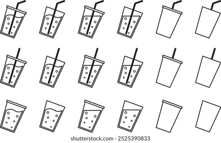 Vector illustration set of various shapes of beverages, drinks and juices