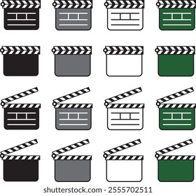 Vector illustration set of various shapes of clapper boards, scene cut sticks