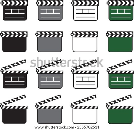 Vector illustration set of various shapes of clapper boards, scene cut sticks