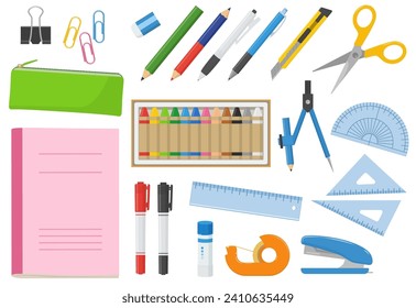 Vector illustration set of various stationery items