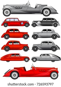 Vector illustration of the set of various vintage cars
