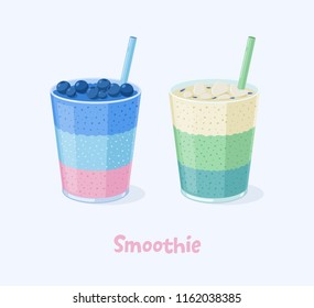 Vector illustration set of Vegan or Vegetarian smoothie fruit drink detox