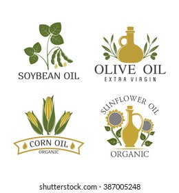 vector illustration set of vegetable oils badges isolated on white background. Badges vegetable oil 