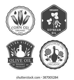 vector illustration set of vegetable oils badges isolated on white background. Badges vegetable oil 