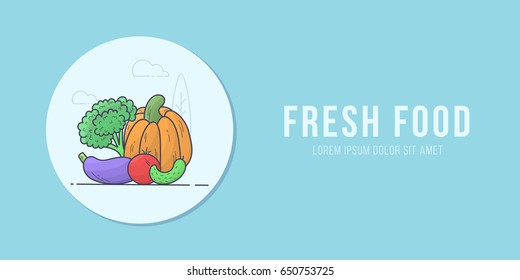 Vector illustration. Set of vegetables. Color line art