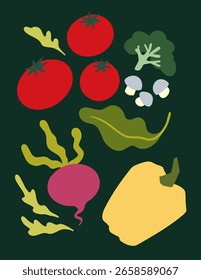 vector illustration set vegetables. For design, menu, poster and wallpapers.