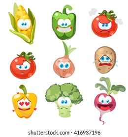Vector illustration of the set of vegetables emoticons isolated on white background