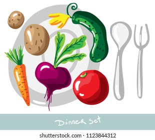 Vector illustration Set of vegetables on the plate