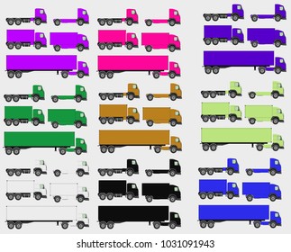 Vector illustration set of Vehicles. Cargo Truck and Van.
