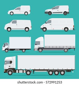 Vector Illustration Set Of Vehicles. Cargo Truck And Van.