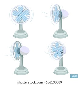 Vector illustration. A set of ventilator in different projections. Isolated isolated objects on white background. Fans for the room