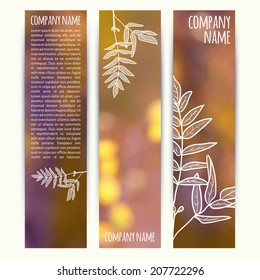 vector illustration. Set of  vertical autumn banners  with blurred  background and  sketch - rowan leaf