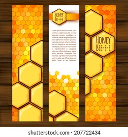 vector illustration. Set of  vertical autumn banners  with honeycomb