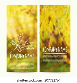 vector illustration. Set of  vertical autumn banners  with blurred  background and  sketch- maple-leaf