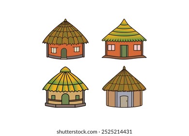 Vector illustration set of village houses, perfect for depicting charming rural scenes