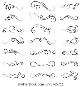 vector illustration set of vintage border calligraphic and dividers decorative, calligraphic swirl