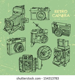 Vector illustration, a set of vintage cameras