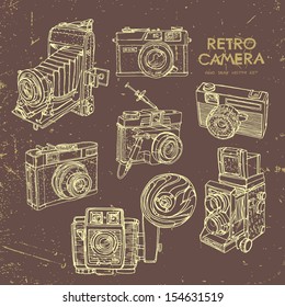 Vector illustration, a set of vintage cameras