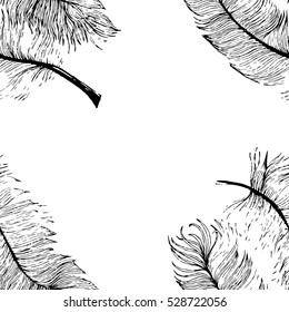 Vector illustration set. Vintage decorative vector elements isolated. Texture. Hand drawn. Feather, spirituality, prints for t-shirts and other textiles.