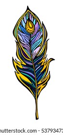 Vector illustration set. Vintage decorative vector elements isolated. . Hand drawn. Feather, spirituality, prints for t-shirts and other textiles.